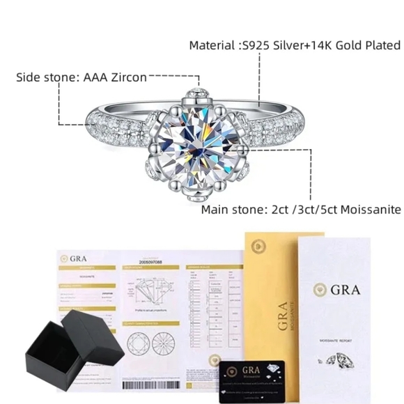 Certified Stunning Classic Round Moissanite Engagement Ring - Picture 3 of 7